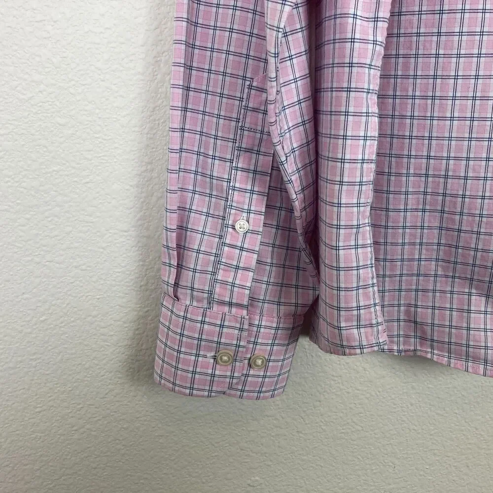 Banana Republic Men's Button Up Shirt Size L Pink Black White Plaid Untucked Fit